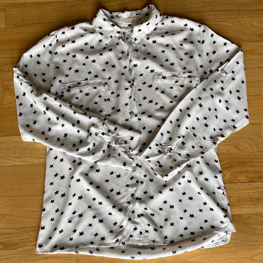 Womens cat print button shirt small